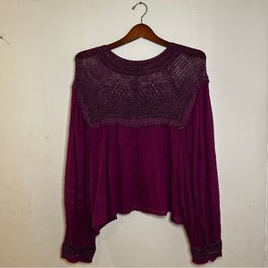 Burgundy Puffy Sleeve Blouse